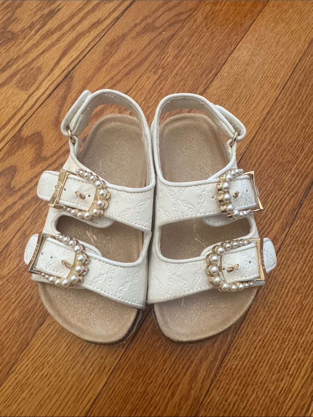 Ted Baker White Pearl Buckle Double-Strap Kids Sandals